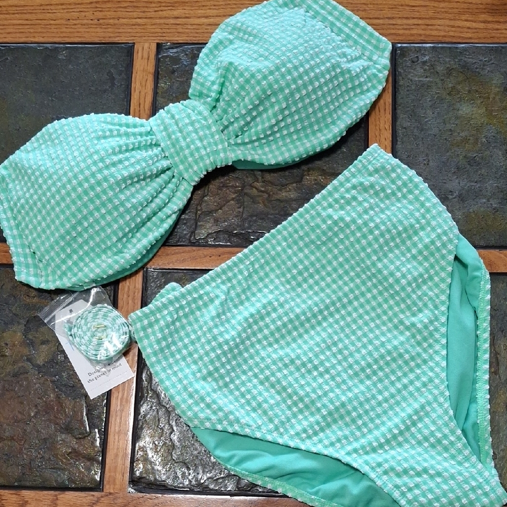Green Gingham Bikini Set